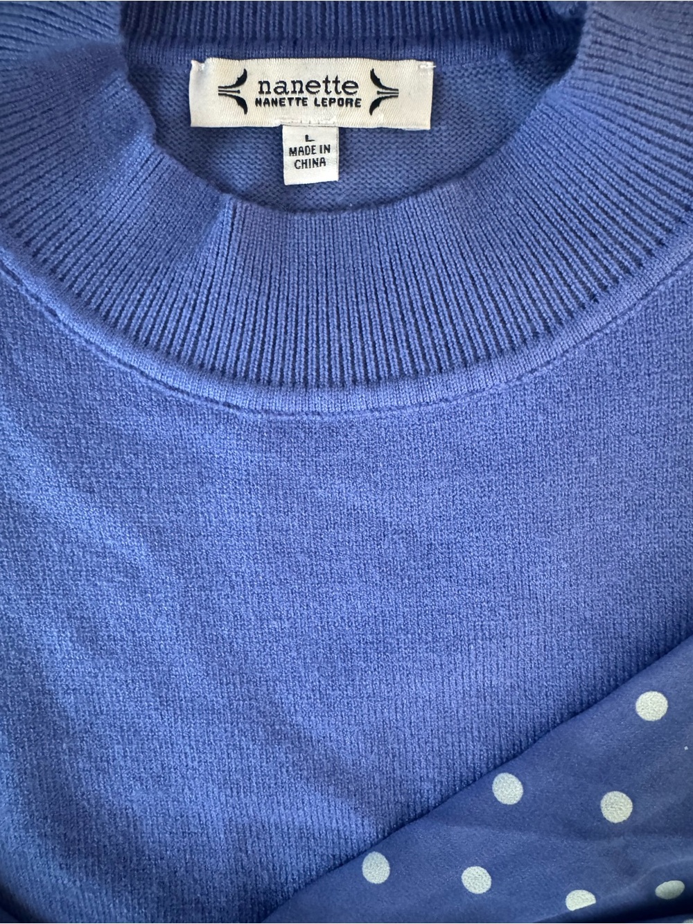 Nanette Lepore Periwinkle Knit Top with Polka Dot Sleeve Accent - Picture 5 of 8